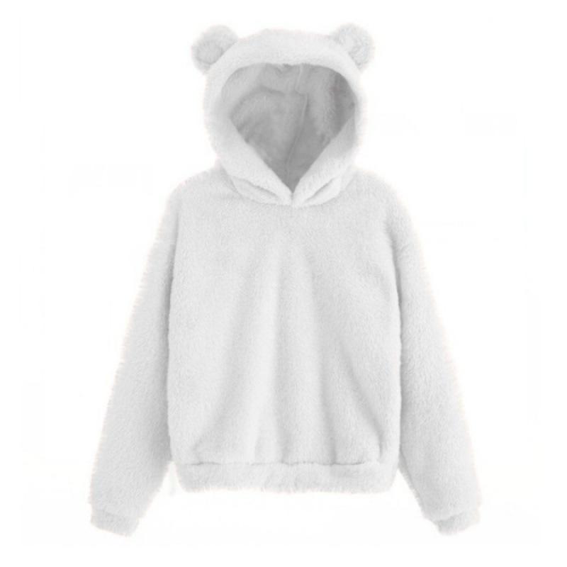 Autumn and winter new fluffy rabbit ears hooded warm sweater sweater S белый