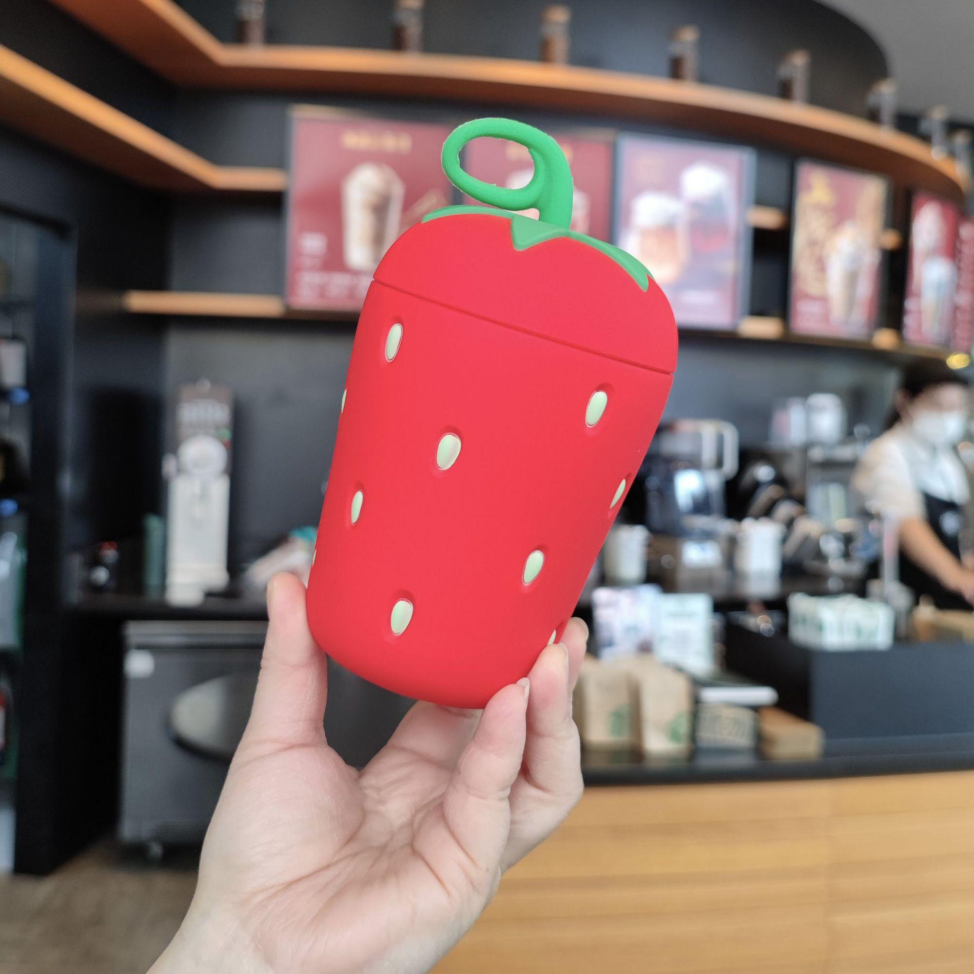 

Korean Style Cartoon Strawberry Shaped Glass Thermal Water Bottle Leakproof Drinking Bottles Gym Travel Outdoor Sports Kettle 300ml червоний