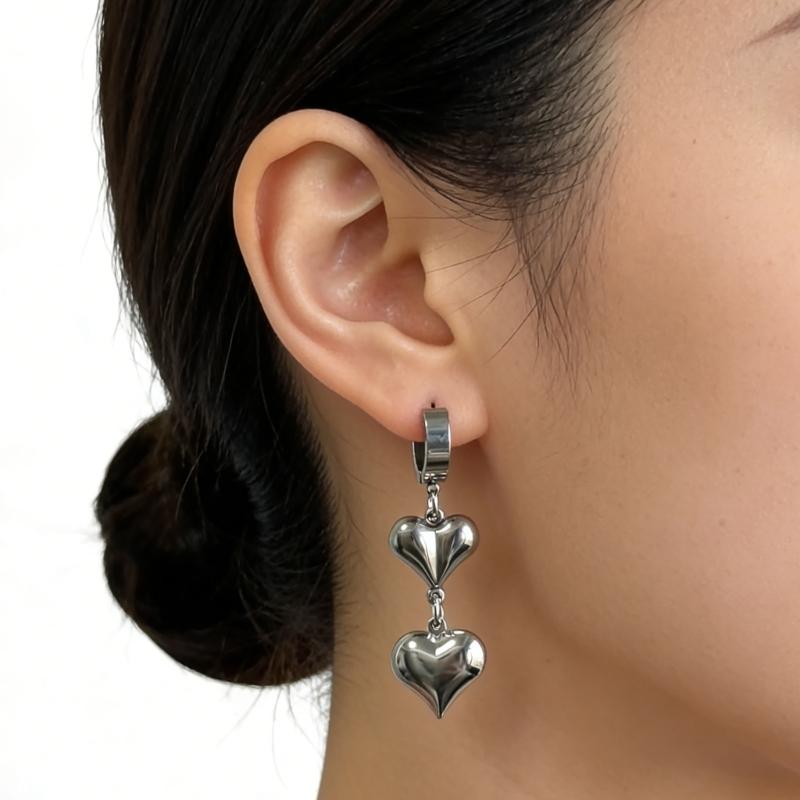 Punk Styles Heart Shaped Drops Earrings Craft Of Stainless Steel For Women Girls Fashion Jewelry Gift For Daily Wear