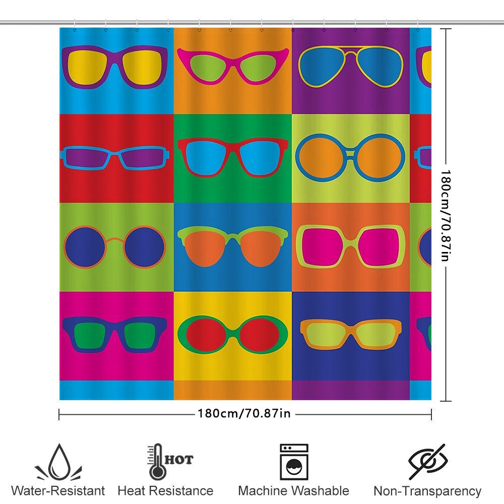 Unique Glasses Shower Curtain Sets Waterproof Bathroom Decor Modern Art Pattern Fabric Liner Vintage Style Home Textile