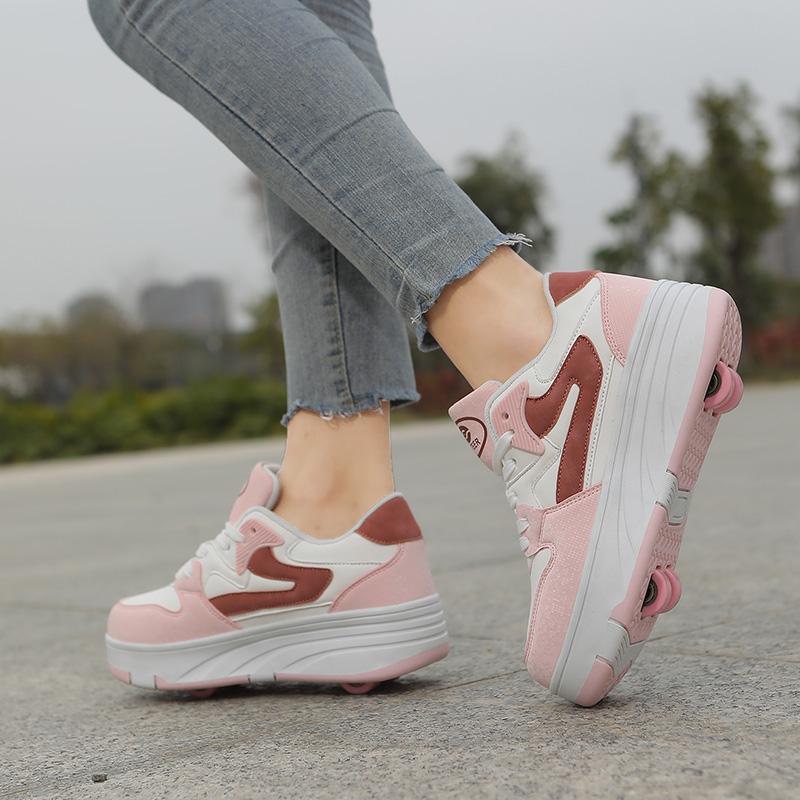 31-42 Chaussures de sport plates détachables à quatre roues pour enfants / femmes Patinage à roulettes d'extérieur Sports Filles Sports Patins à roulettes Chaussures