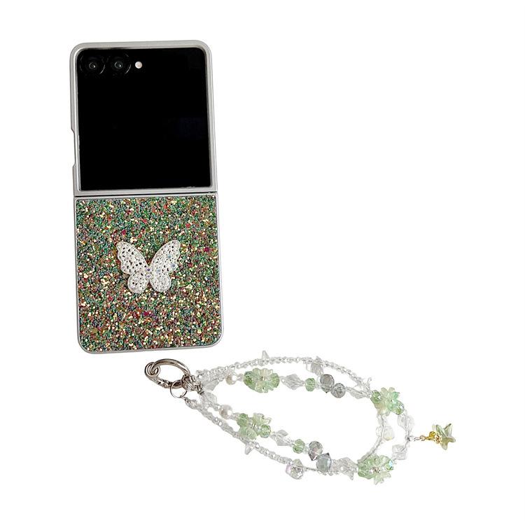 Applicable to Samsung ZFlip7 folding glitter silver edge mobile phone case butterfly bracelet zflip6/5/4 anti-drop protective case