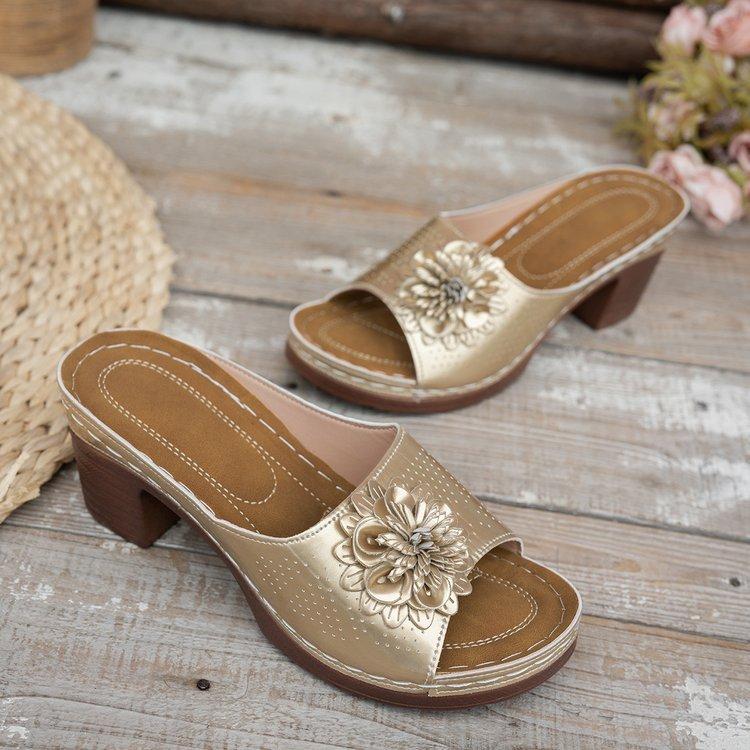 

Summer new large size flower high heel cool slippers fashion casual cool slippers women 43 золотий