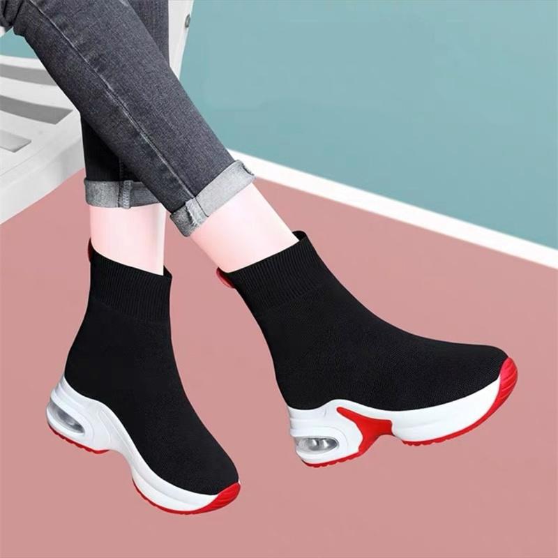 Inner Height Socks Black Shoes Women Fall Korean Version Thick Bottom High Top Boots Knitted Elastic Thin Socks Boots