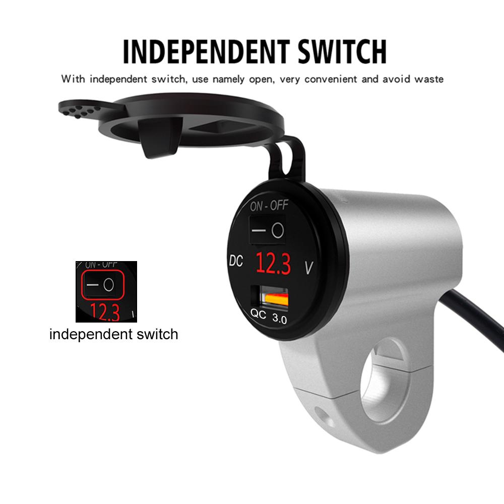 Motorcycle USB Charger Mobile Phone Adapter Car Fast Charger With Switch 2.4A Digital Display