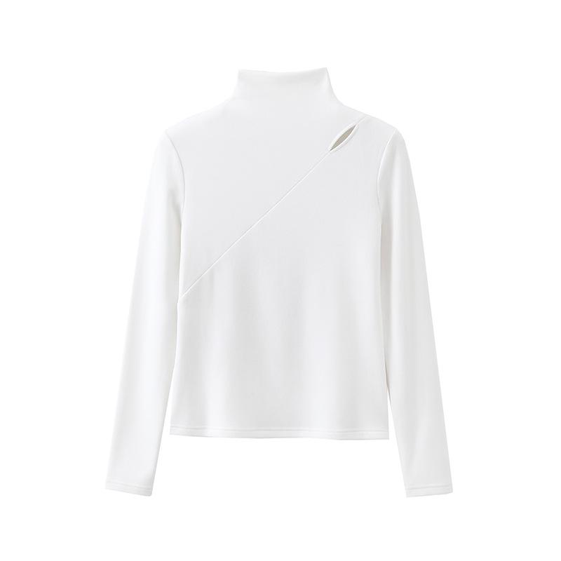 

Women s Slimming Velvet Mock Neck Top - Long Sleeve, Twill Cutout, Ideal for Autumn/Winter L (for 50-60 kg) белый