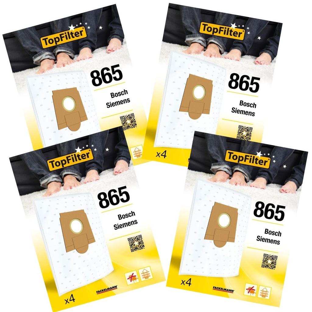 Set of 4 Packs of 4 Vacuum Cleaner Bags 64865 for Bosch TopFilter Premium Ref. 9994350