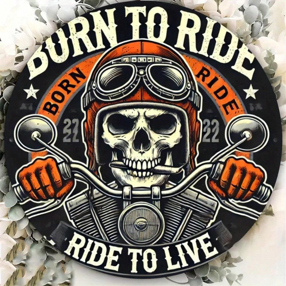 Motorcycle Skeleton Metal Wall Art Round Iron Decor Vintage Biker Bar Cafe 20x20