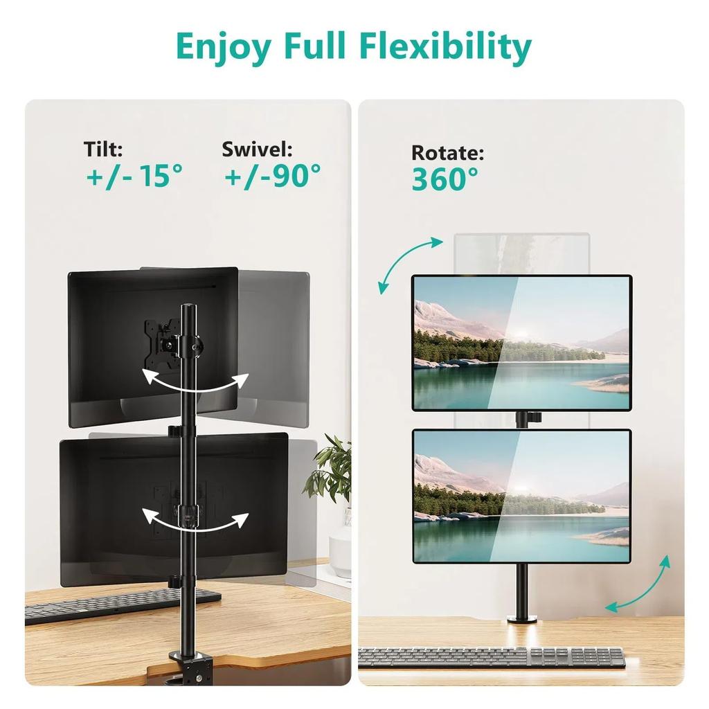 WALI Dual Monitor Desk Mount Stand for LCD/LED Flat Screen TVs, Vertical Position, Two Monitors, 27" with Grommet Base (M002XLS), Black