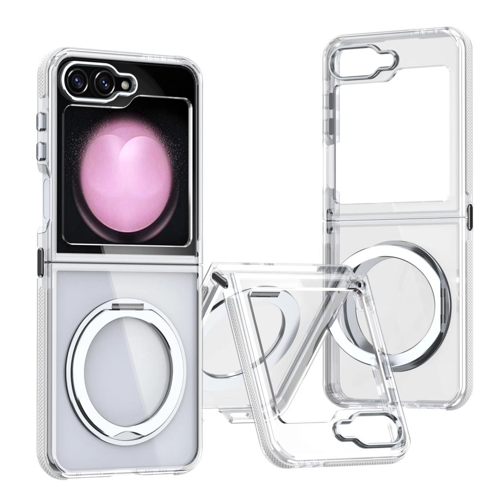 360° drehbarer Ringhalter Magnetische Handyhülle Handyhülle für Samsung Galaxy Z Flip 6 Flip6 5G Transparente stoßfeste Hülle