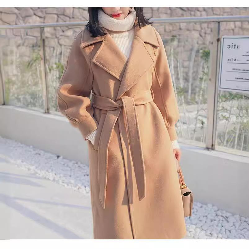 

Осенне-зимнее шерстяное пальто средней длины в стиле Хепберн для женщин, шерстяное пальто из кашемира и ветровка 2XL