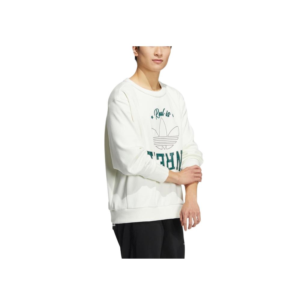 Adidas Originals Solid Color Logo Print Pullover Crew Neck Sweatshirt Men Tops White HS7277