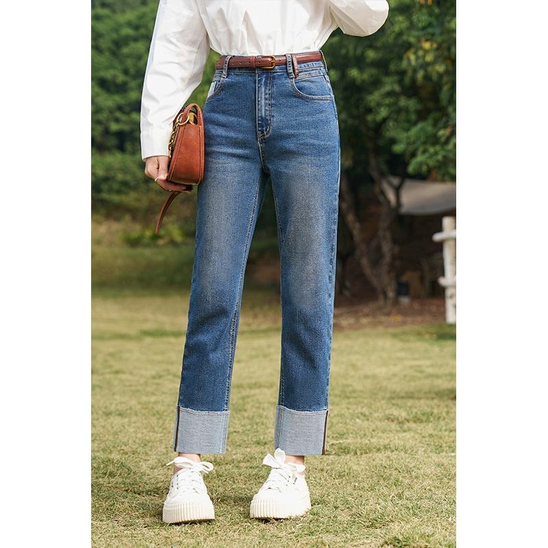 

Женские джинсы Mishow, новинка 2024 года, однотонные хлопковые винтажные тонкие брюки до щиколотки с высокой талией, MXD12K0536 L