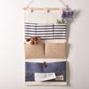 1pc Multi-pocket Hanging Bag Striped Cotton Linen Storage Pouch Wall-mounted Sundries Organizer for Home Shop