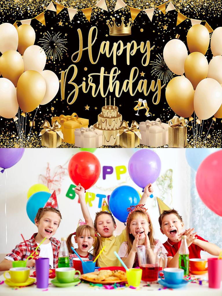 Black Gold Birthday Tapestry Black Gold Cake Birthday Decoration Birthday Photo Poster Photo Background Happy Birthday Party Tapestry Stylish Birthday