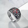 Drop Shipping US Size 7 - 14 Stainless Steel Red Armor Shield Knight Templar Crusade Cross Ring Medieval Signet Retro Vintage