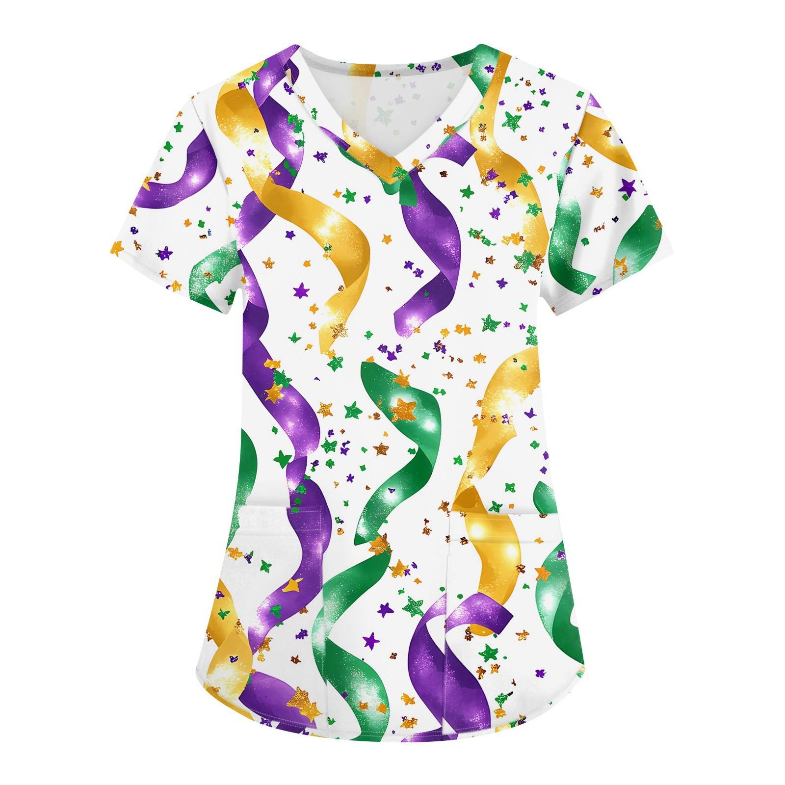 

Женская мода с v-образным вырезом, короткими рукавами и карманами, топы с принтом M белый