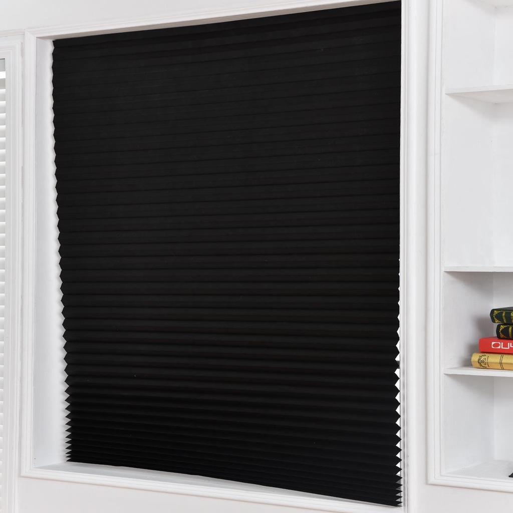 Blackout Self-Adhesive Pleated Curtains & No-Punch Venetian Blinds for Bedroom Sunshade
