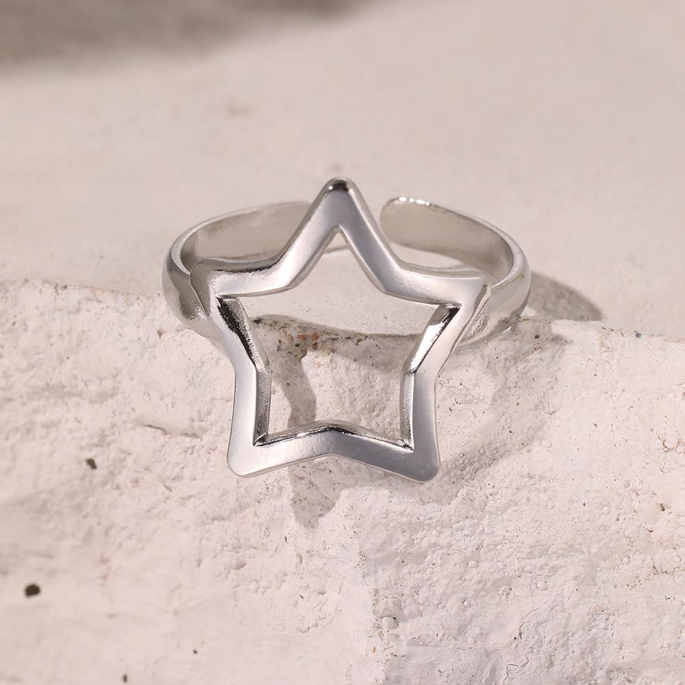 

Кольца из нержавеющей стали Корейская мода Изысканное кольцо-звезда Трендовый изысканный дизайн Ажурное кольцо для женщин Циркон Фестиваль Подарки на день рождения