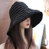 Solid Color Women Striped Fisherman Hat Ribbon Sunshade Hat Casual Bucket Hat  Beach