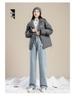 Women's High-Waisted Fleece-Lined Jeans: Thick, Light-Colored, Straight-Leg, Slimming Wide-Leg, Dark Blue for Autumn/Winter 2025.