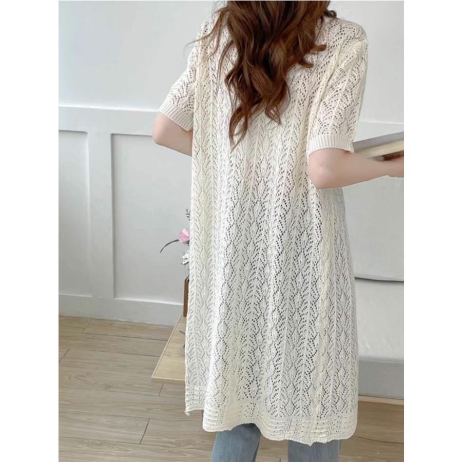 Women's Knitted Sweaters Lady Hollow out Mesh Thin Pullover See Through Look short Sleeve Loose long Tops Smock Two outfits 2025