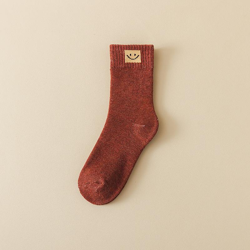 

Осенне-зимние домашние женские носки, женские высокие носки для сна однотонные с улыбкой, удобные теплые махровые носки-петли 1 pair кирпич красный