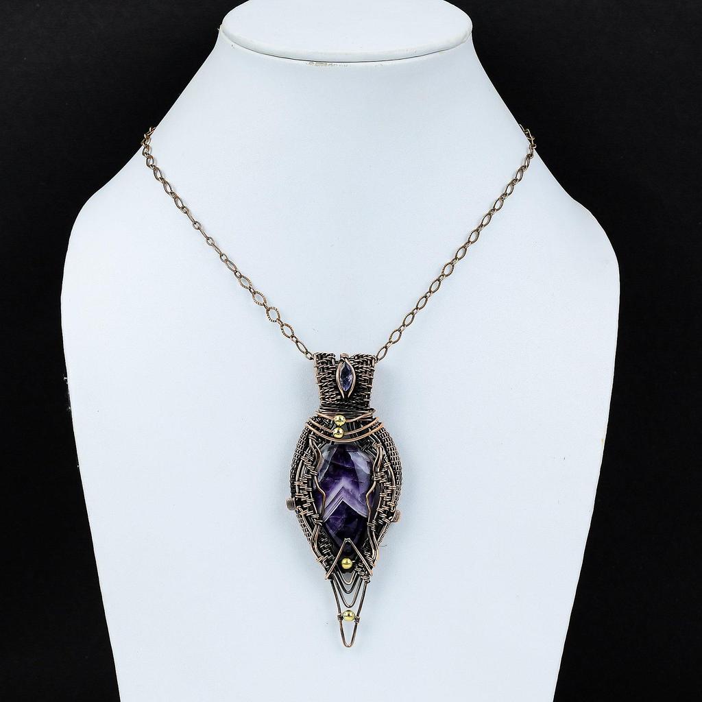 Salbei-Amethyst-Edelstein, reiner Kupferdraht, umwickelt, handgefertigter Anhänger-Schmuck für Sie