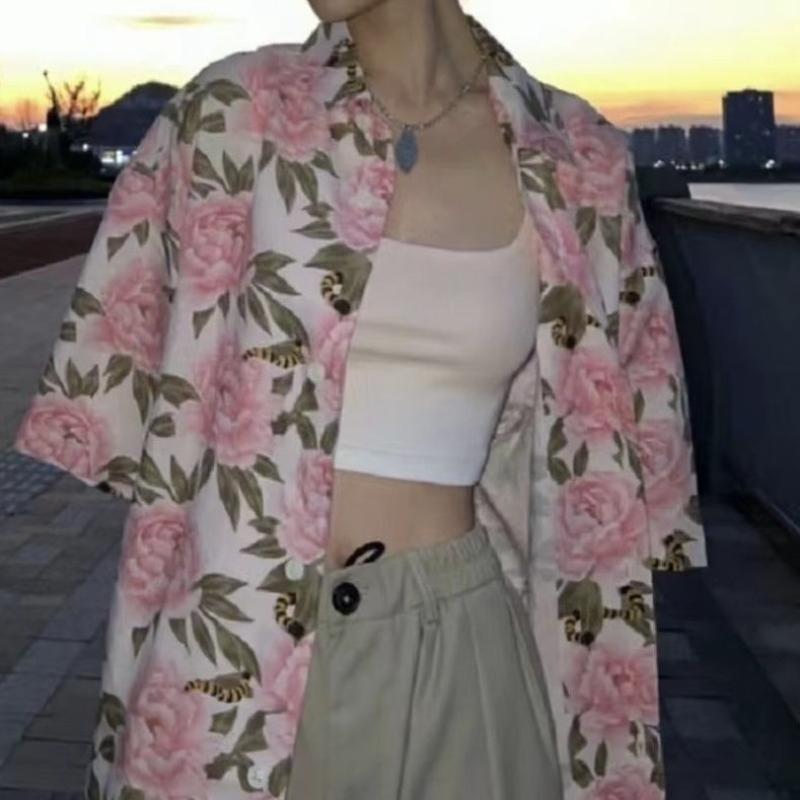 Summer Women's Short Sleeved Shirts Retro Floral Printing Casual Blouse Korean Loose Versatile Ladies Clothing