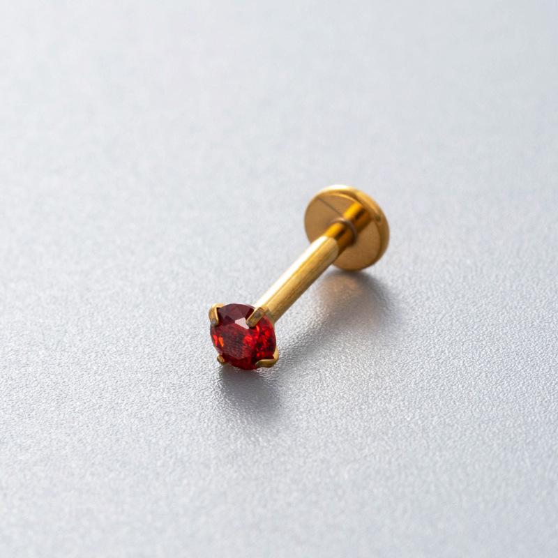 Colored Cubic Zirconia Inlaid Titanium Labret Stud (1.2*8mm) for Cartilage, Tragus, or Conch Piercing