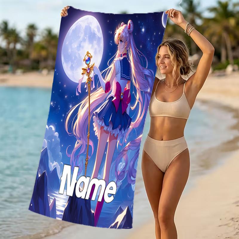 Customizable Personalized Beach Towels Sailor Moon Themed designs.Suitable for the Beach, Yoga, Sports;ideal As Beach Accessories