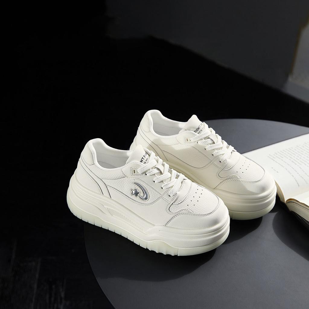 Spring the Same Thick Baseplate Shoes Women's Low-top Lightweight Height-increasing White Shoes