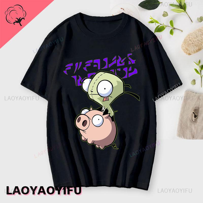 Lustiges Invader Zim Invader Gir Grafik T-Shirt Bild Männer Frauen Baumwolle Camisetas Cartoon Retro Baumwoll-Tees Liebliche Streetwear Oberteile