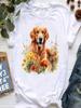 Golden Retriever Hunting Animal Print T Shirt For Girls Australian Shepherd Dog With Flower Tshirt Women Harajuku Shirt