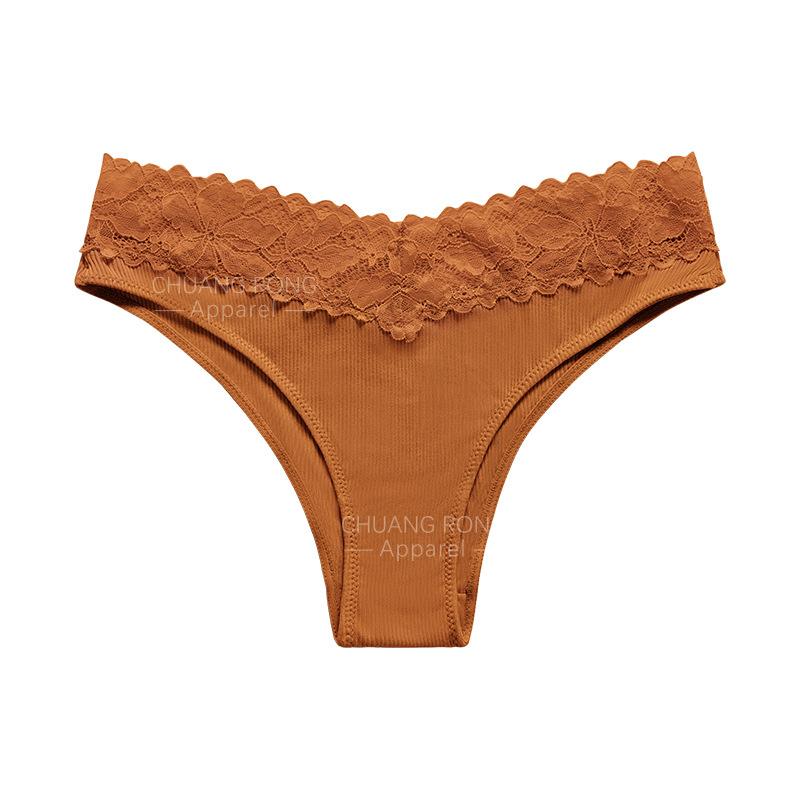 

European and American large-size threaded underwear women s sexy low-rise lace splicing pure cotton crotch comfortable breathable briefs S