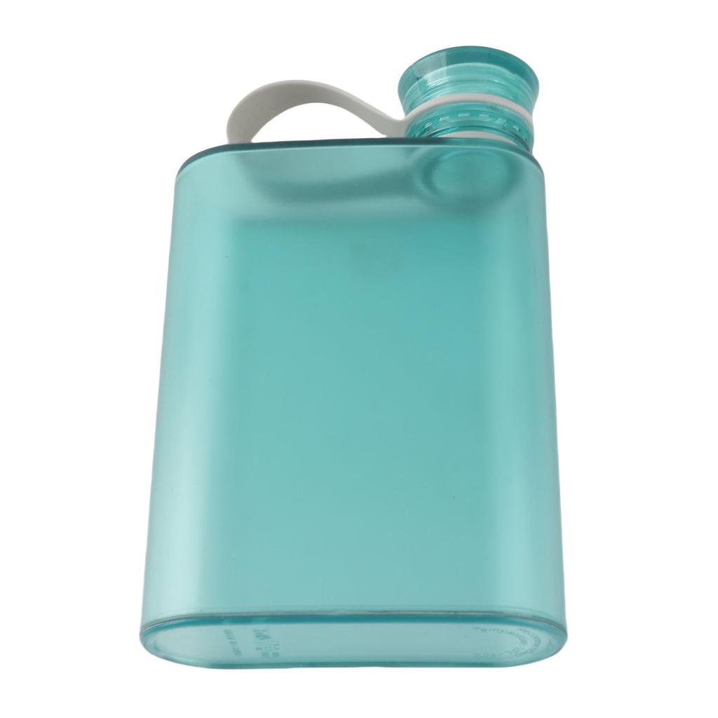 Flat Water Bottle Plastic Leak Proof Transparent Square Portable Paper Water Bottle 380ml Blue
