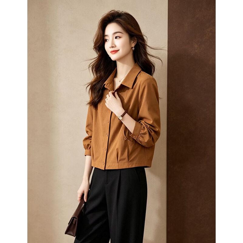 D.F.DEAR Autumn Lapel Button-Down Blouse