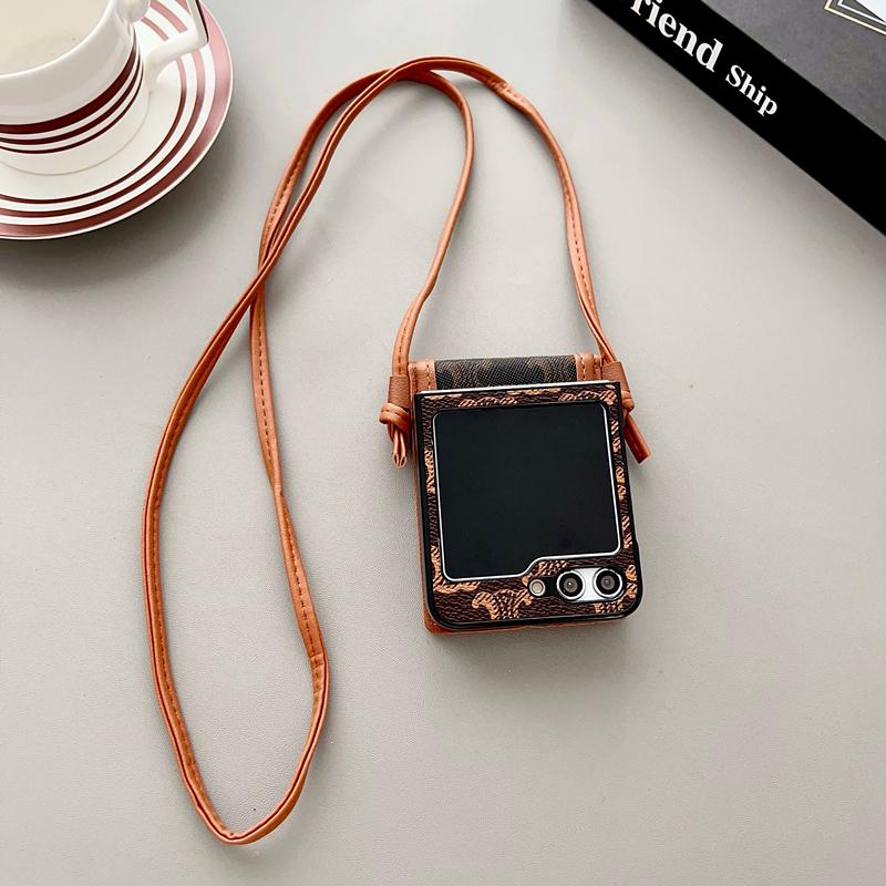 Rhombus Crossbody Lanyard Wallet Card Holders PU Leather Case For Samsung Galaxy Z Flip 4 zFlip 3 Flip 5 Cover Coque