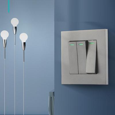 High Quality Matte Grey Wall Switches 1Way Button with LED Lamp On / Off Push Buttons Home Accessories Durable 1/2/3/4 Gang