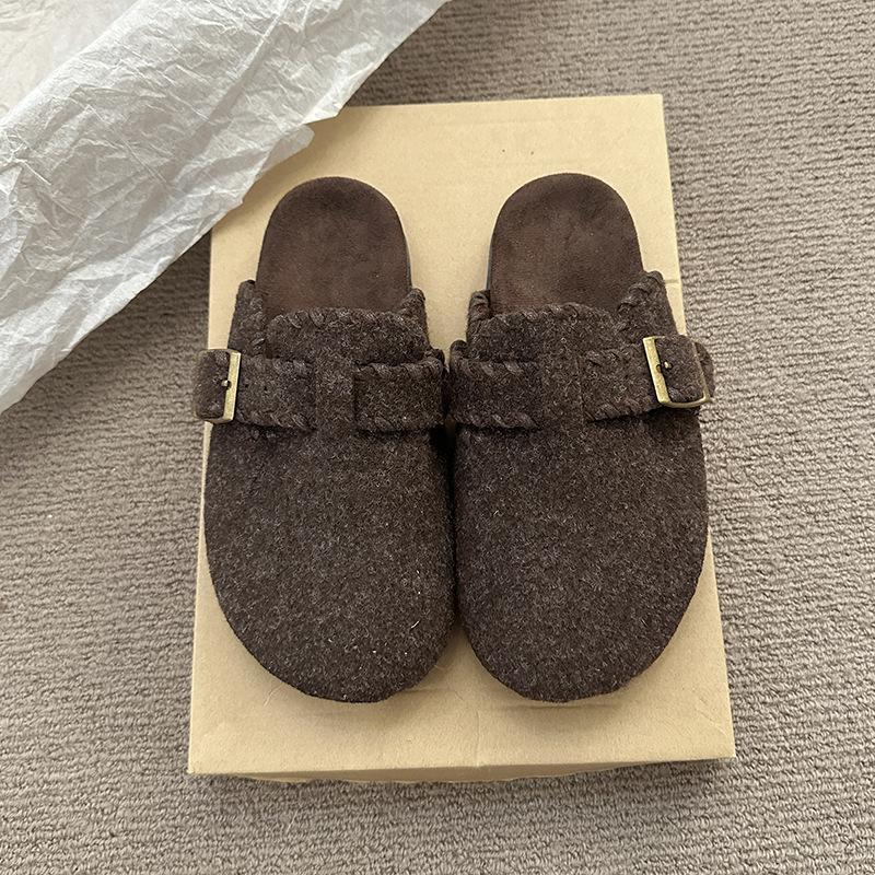 

2025 autumn new French round head flat bottom half slippers women s wear versatile fashion bag head slippers women s shoes 35