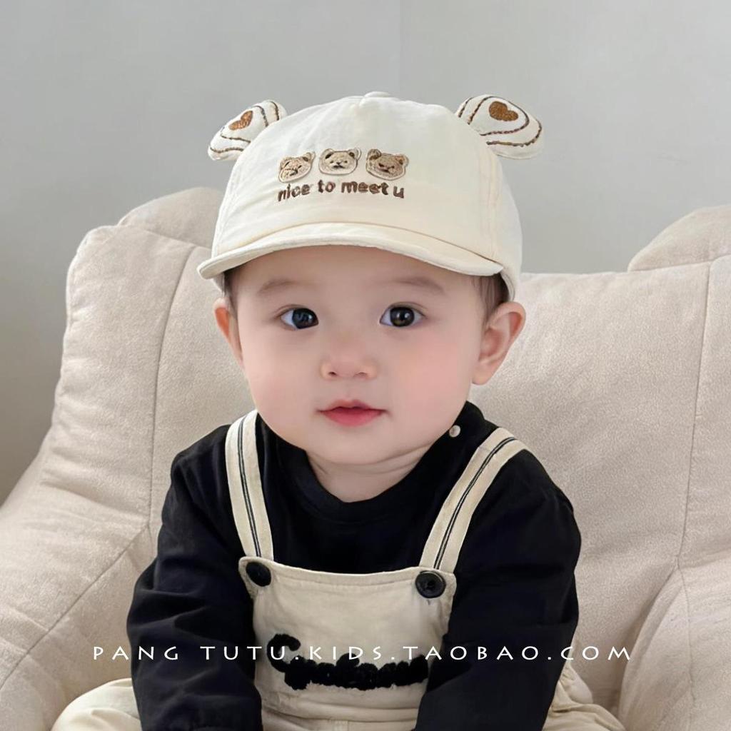 Newborn Cute Bear Embroidered Quick-Dry Duckbill Hat - Soft, Breathable Brim for Spring & Autumn
