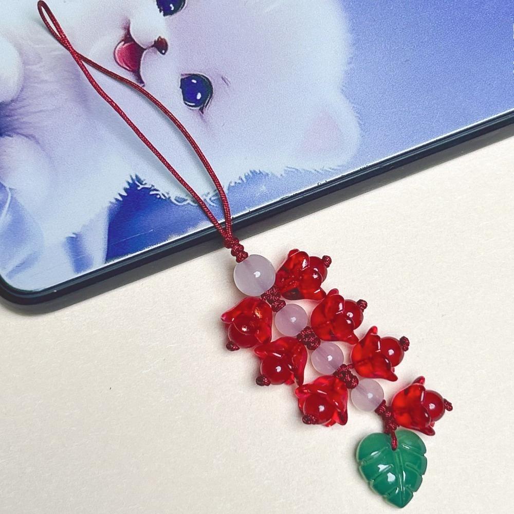 Glass Lily of The Valley Flower Leaf Charm Phone Chains Bag Hanging Pendant Keychains Phone Lanyard Jewelry