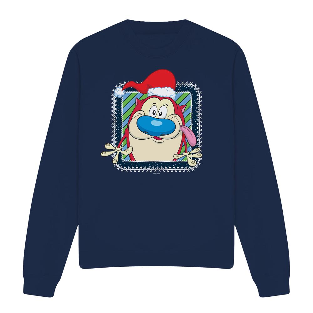 Ren & Stimpy Unisex Adult Festive Santa Hat Christmas Sweatshirt