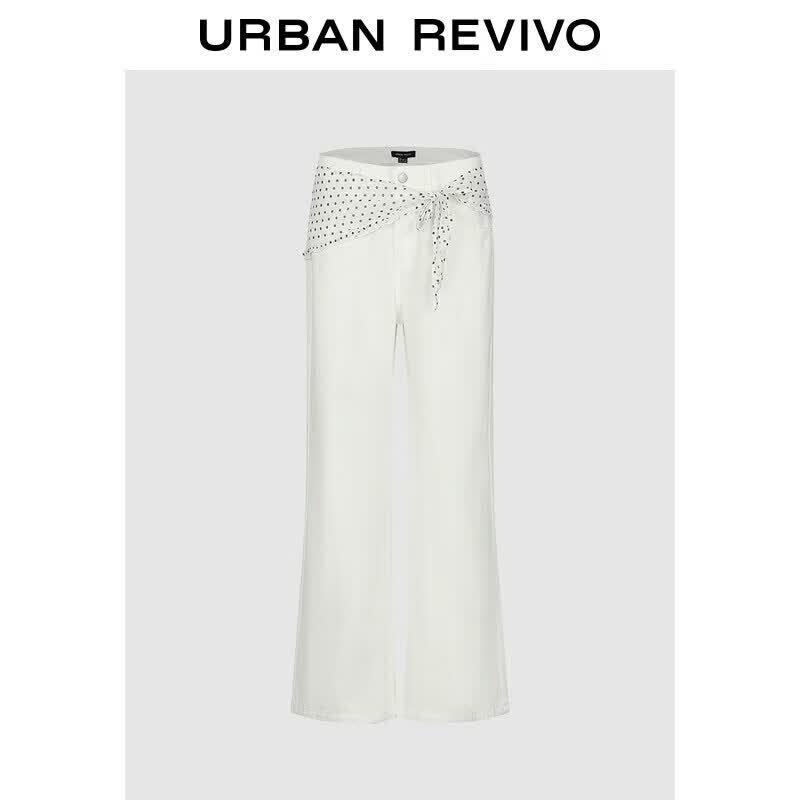 UR 2026 Spring Polka Dot Wide-Leg Trousers 28 грязно-белый
