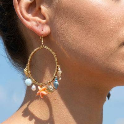 Starfish Shell Colorful Crushed Stone Imitation Pearl Earrings Bohemian Beach Vacation Style Accessory Trendy Daily Accessory
