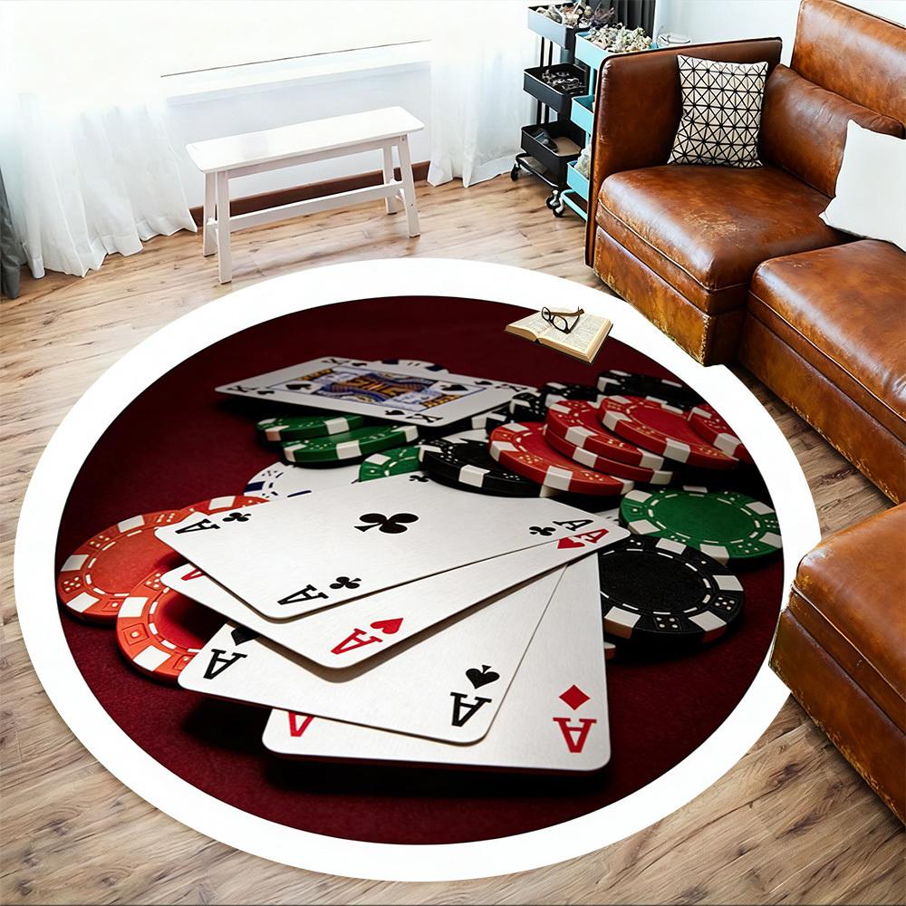 1pc Poker Chips Cards Round Chair mat office Area Rug - Non-Slip, Floor Mat for Office, Bedroom, and Indoor Decor p127217