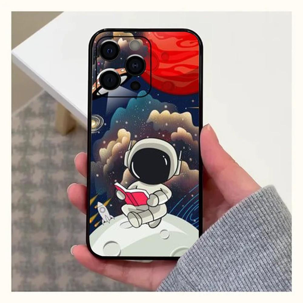 Astronaut Cute Kid Phone Case For Apple iPhone 15,14,13,12,11,Pro,X,XS,Max,XR,Plus,Mini Soft  black shell