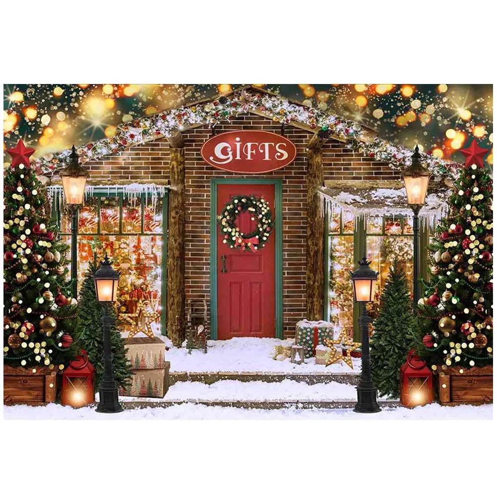 Christmas Party Backdrops Gifts House Photo Xmas Tree Snow Lights Child Portrait for Photography Background Photo Studio Props