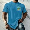 Men's Vintage Textured Print Short Sleeve T Shirt Loose Fit Casual Summer Daily Wear Top with Graphic Fish Design