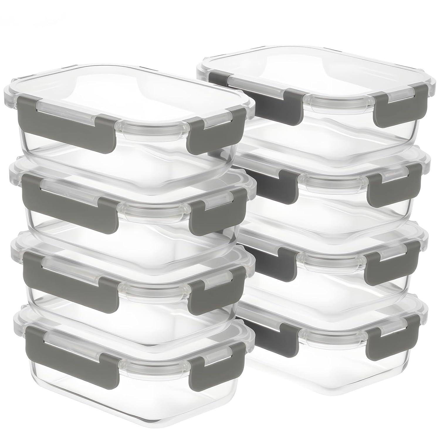 Heat-resistant Glass Storage Container Meal Prep Tupperware Airtight Microwave Safe Oven Dishwasher 8-piece Set Gray